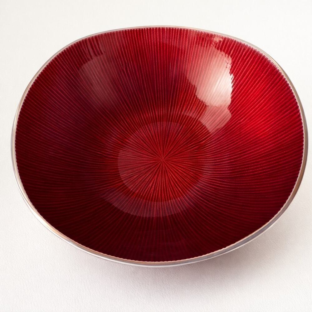 Serving BowlsSimplydesignz Handcrafted Red Lacquered Metal Bowl Set Ribbed Desig